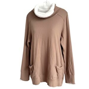 Soft Surroundings Forrester Sherpa Lined Cowl Neck Tunic 1X Taupe Pockets Cozy